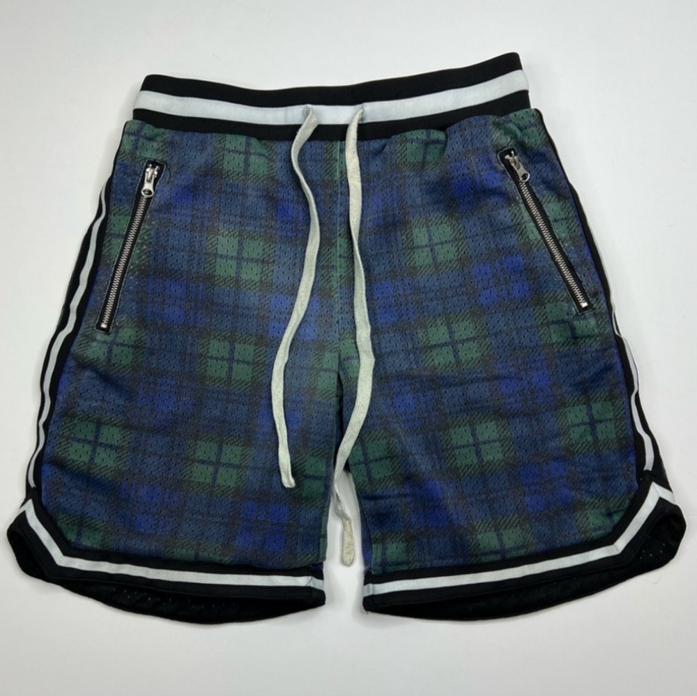 Bascom Projects 1993-XXV Men's Green & Blue Plaid Shorts Zipper Pockets Size M